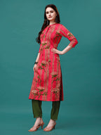Botanical & Stripes Printed Front Buttoned Cotton Kurta, Multicolor - Hiral Fashion | Grocsy