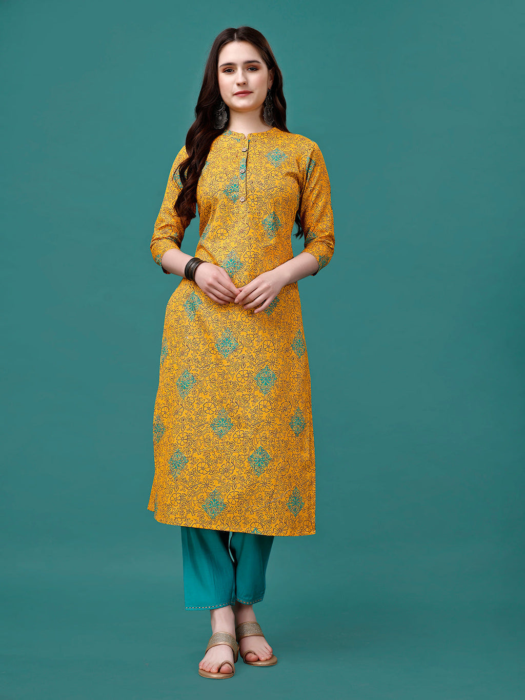 Floral Printed Front Buttoned Cotton Kurta, Multicolor - Hiral Fashion | Grocsy