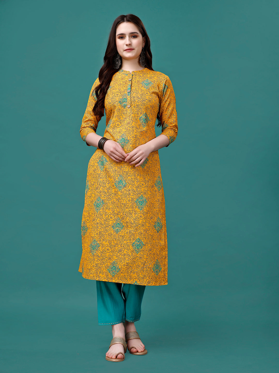 Floral Printed Front Buttoned Cotton Kurta, Multicolor - Hiral Fashion | Grocsy