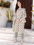 Floral Printed Kurta With Pant & Dupatta, Multicolor - Hiral Fashion | Grocsy