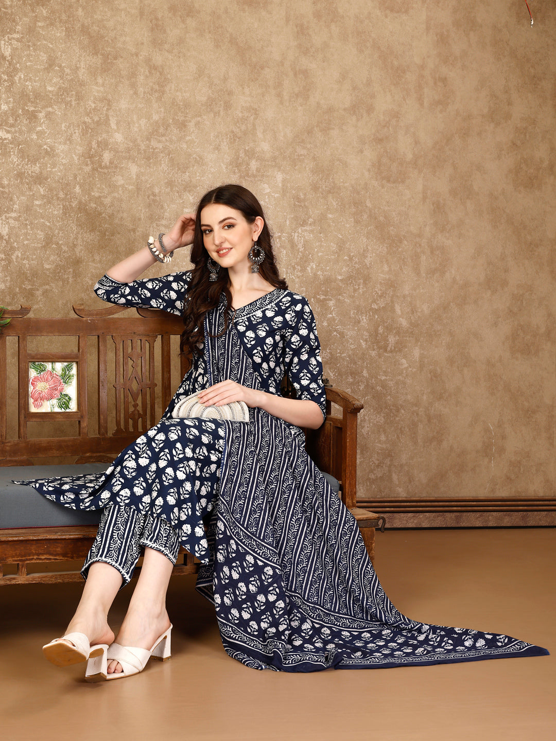 Nyra Cut Ethnic Motifs Printed Kurta With Pant & Dupatta, Multicolor - Hiral Fashion | Grocsy