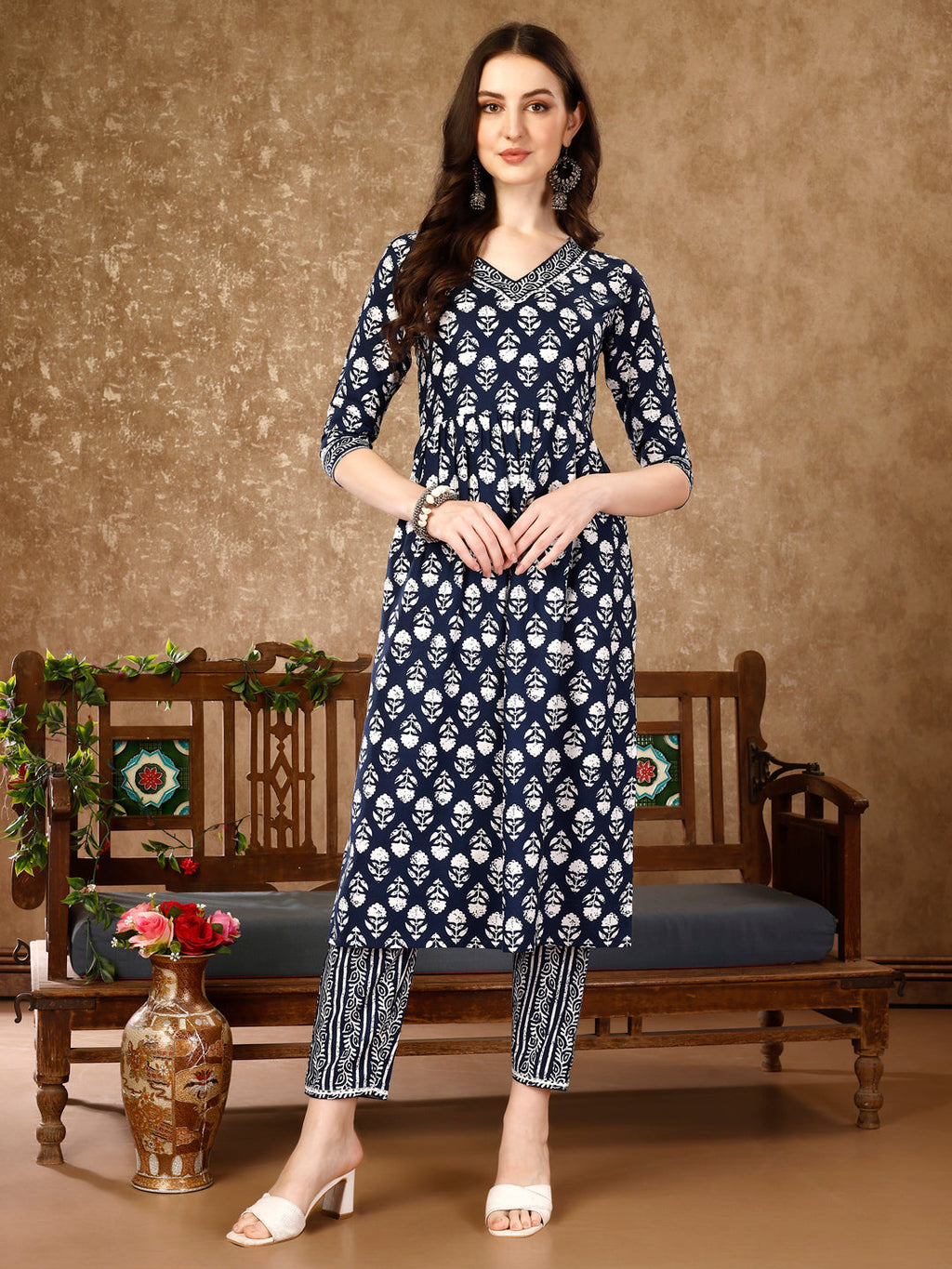 Nyra Cut Ethnic Motifs Printed Kurta With Pant & Dupatta, Multicolor - Hiral Fashion | Grocsy