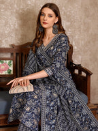 Embroidered & Printed Casual Wear Kurta With Printed Pant & Dupatta, Multicolor - Hiral Fashion | Grocsy