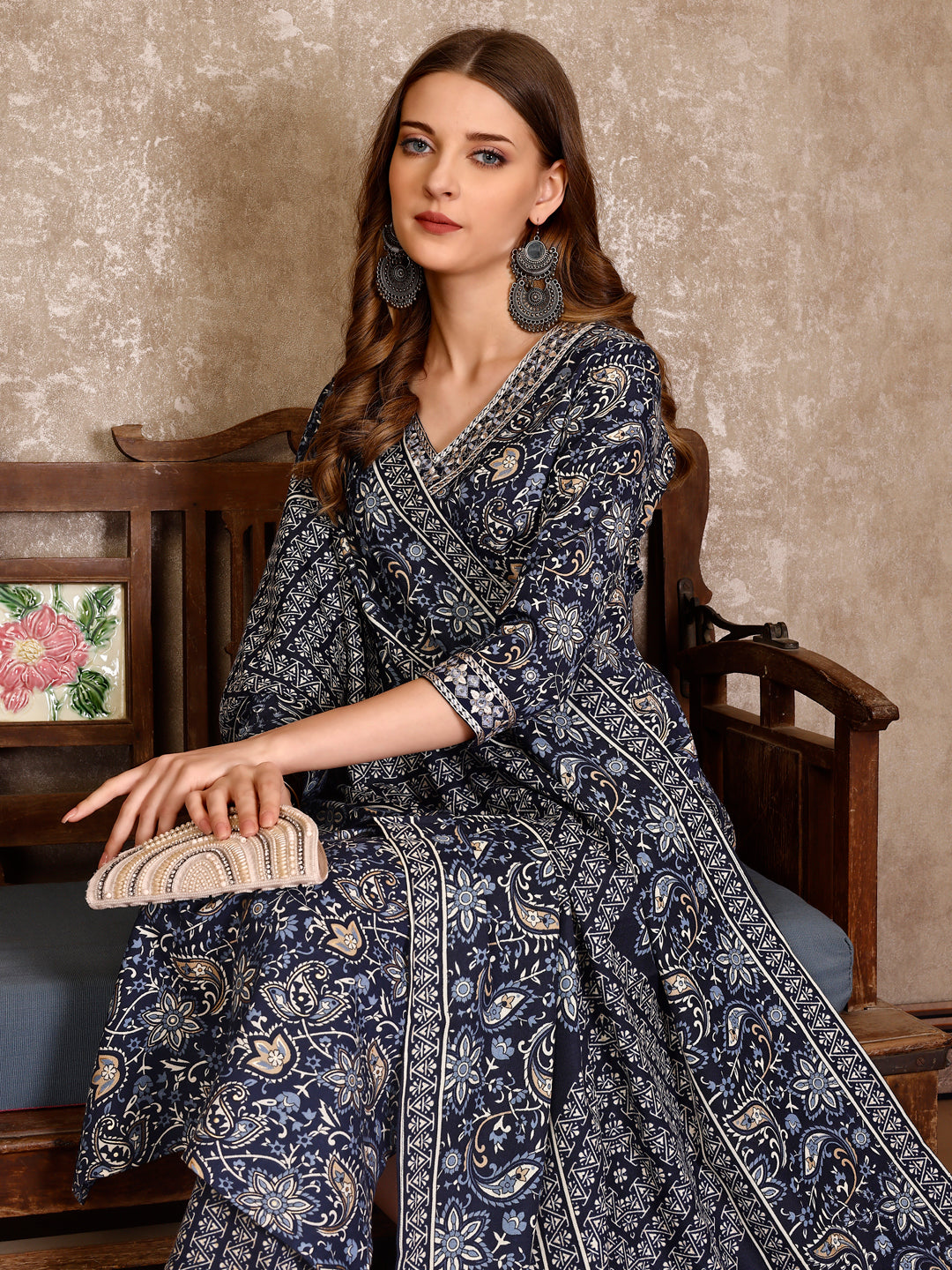 Embroidered & Printed Casual Wear Kurta With Printed Pant & Dupatta, Multicolor - Hiral Fashion | Grocsy
