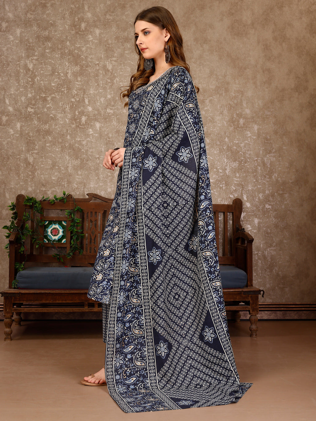 Embroidered & Printed Casual Wear Kurta With Printed Pant & Dupatta, Multicolor - Hiral Fashion | Grocsy