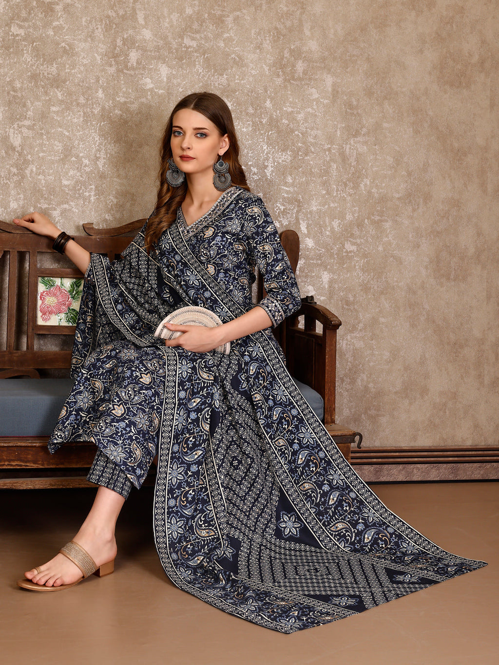 Embroidered & Printed Casual Wear Kurta With Printed Pant & Dupatta, Multicolor - Hiral Fashion | Grocsy