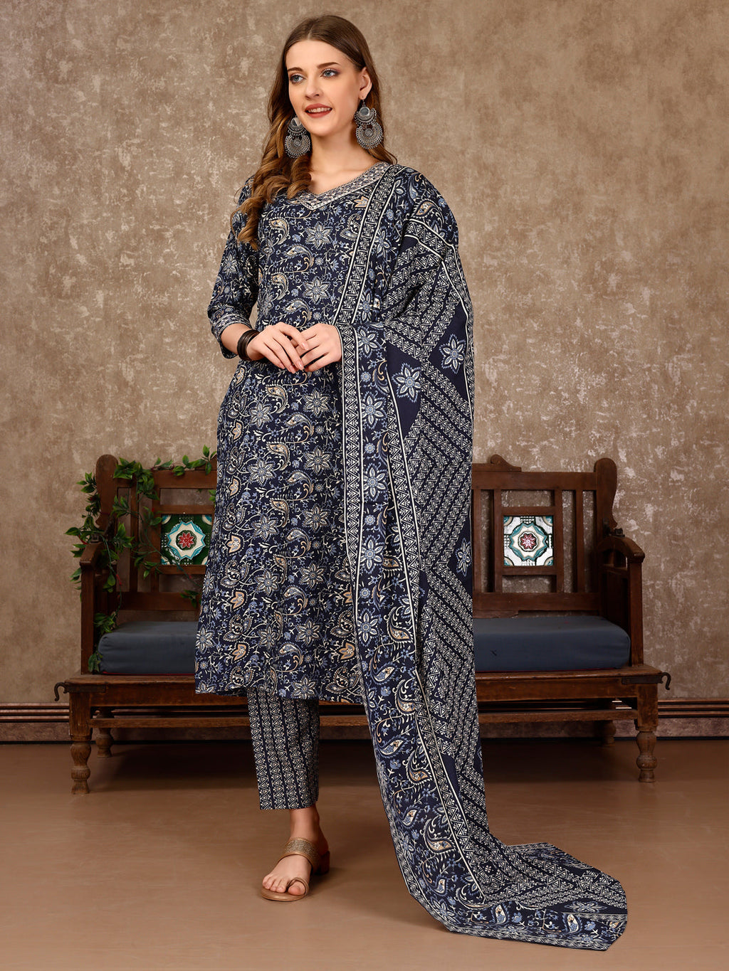Embroidered & Printed Casual Wear Kurta With Printed Pant & Dupatta, Multicolor - Hiral Fashion | Grocsy