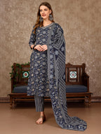 Embroidered & Printed Casual Wear Kurta With Printed Pant & Dupatta, Multicolor - Hiral Fashion | Grocsy