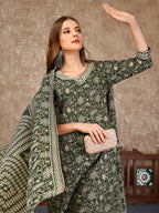 Embroidered & Printed Casual Wear Kurta With Printed Pant & Dupatta, Multicolor - Hiral Fashion | Grocsy