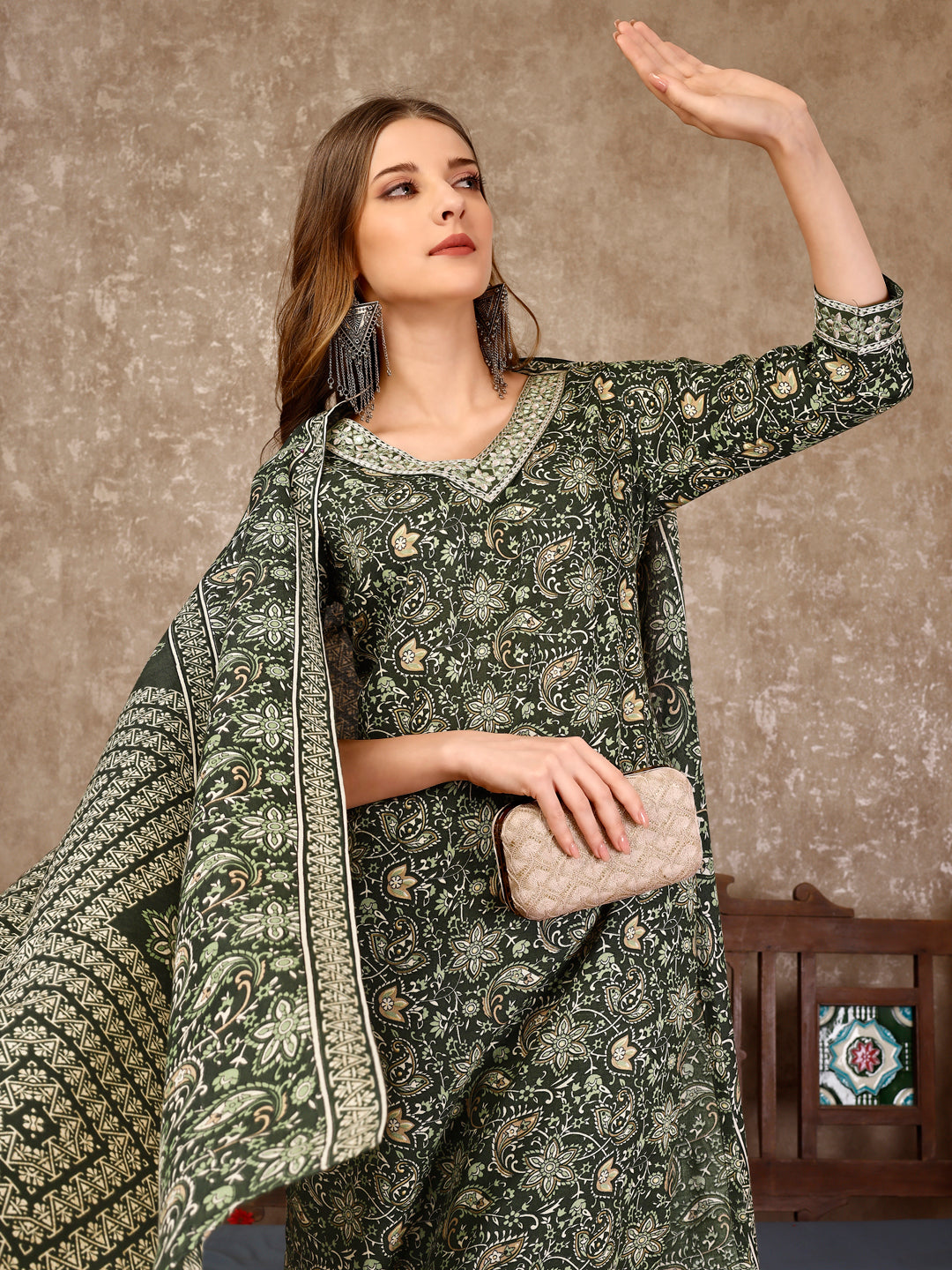 Embroidered & Printed Casual Wear Kurta With Printed Pant & Dupatta, Multicolor - Hiral Fashion | Grocsy