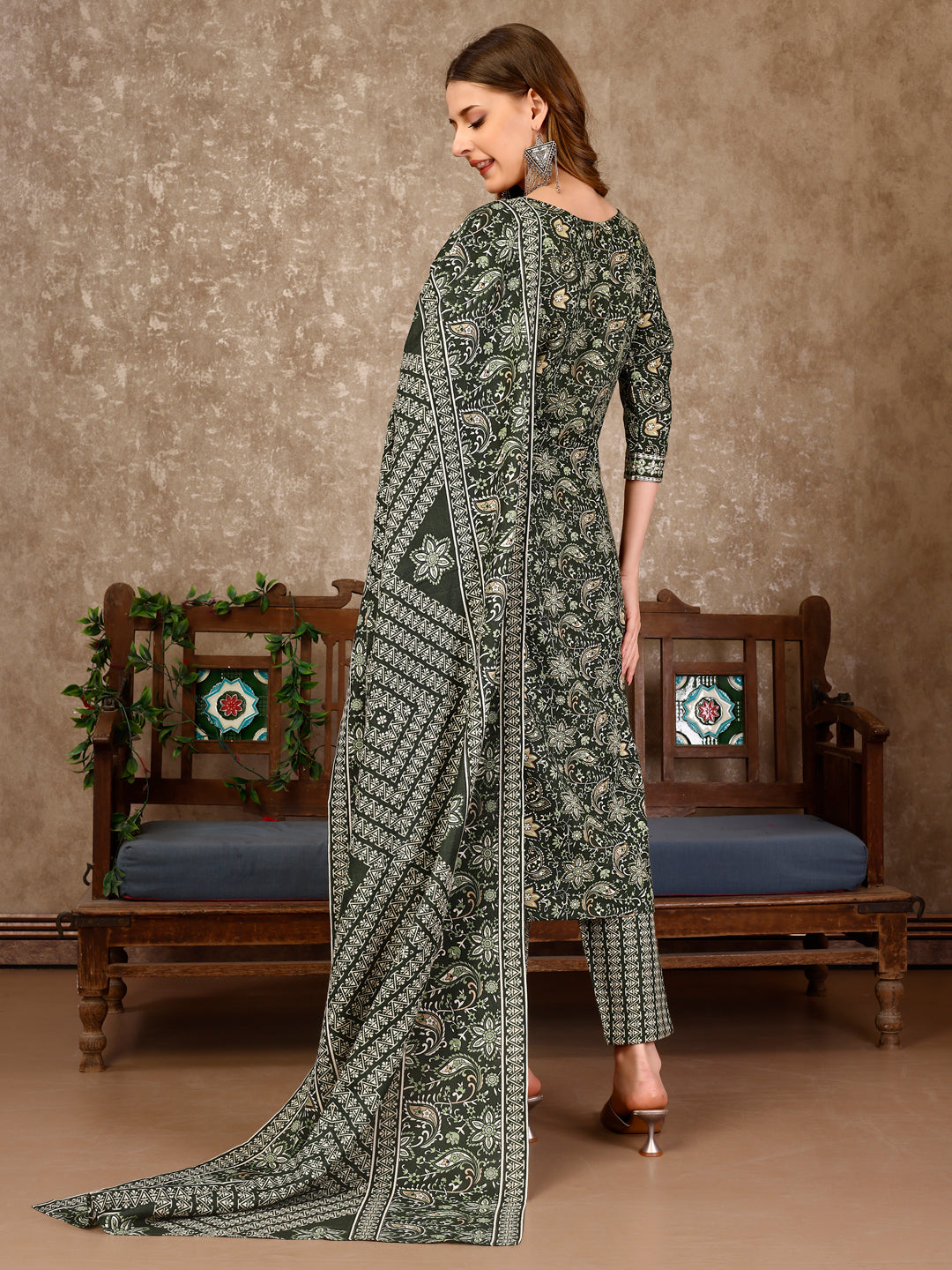 Embroidered & Printed Casual Wear Kurta With Printed Pant & Dupatta, Multicolor - Hiral Fashion | Grocsy