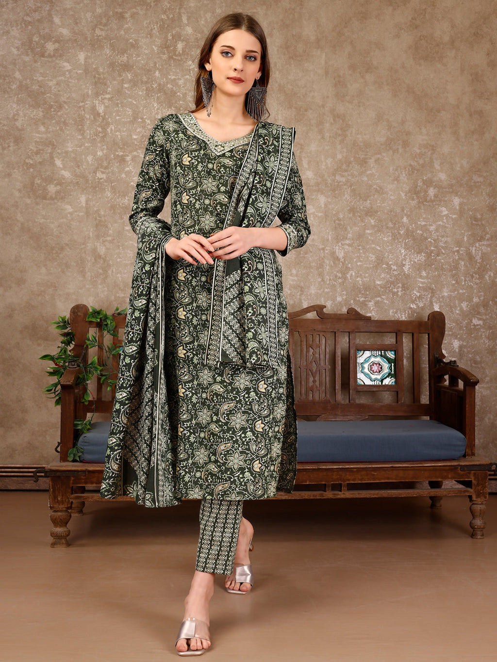 Embroidered & Printed Casual Wear Kurta With Printed Pant & Dupatta, Multicolor - Hiral Fashion | Grocsy