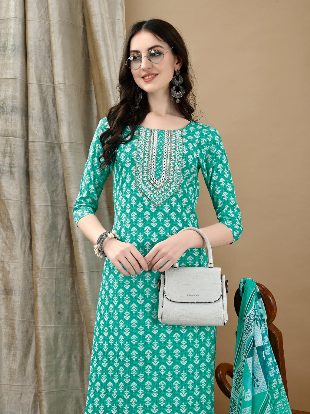 Embroidered & Printed Kurta With Pant & Dupatta, Blue - Hiral Fashion | Grocsy