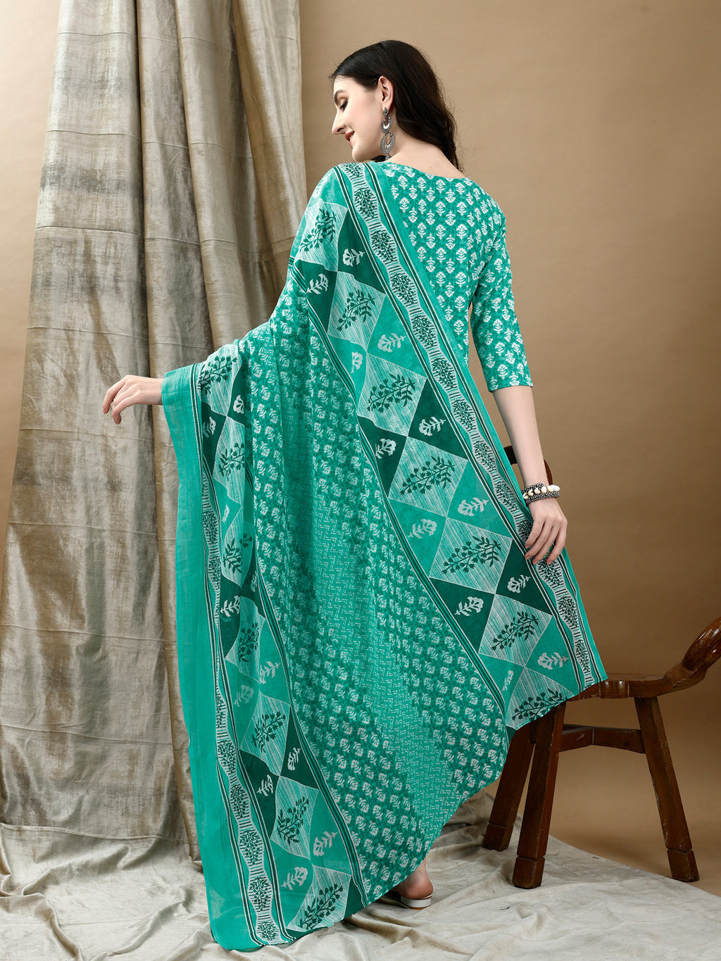 Embroidered & Printed Kurta With Pant & Dupatta, Blue - Hiral Fashion | Grocsy