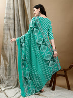Embroidered & Printed Kurta With Pant & Dupatta, Blue - Hiral Fashion | Grocsy