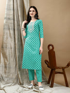 Embroidered & Printed Kurta With Pant & Dupatta, Blue - Hiral Fashion | Grocsy
