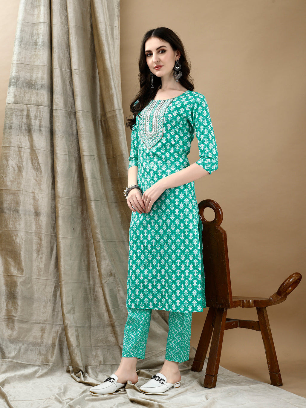 Embroidered & Printed Kurta With Pant & Dupatta, Blue - Hiral Fashion | Grocsy