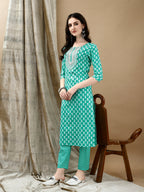 Embroidered & Printed Kurta With Pant & Dupatta, Blue - Hiral Fashion | Grocsy