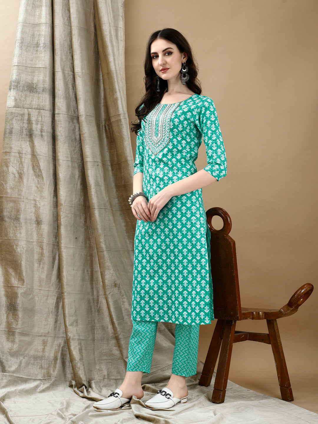 Embroidered & Printed Kurta With Pant & Dupatta, Blue - Hiral Fashion | Grocsy