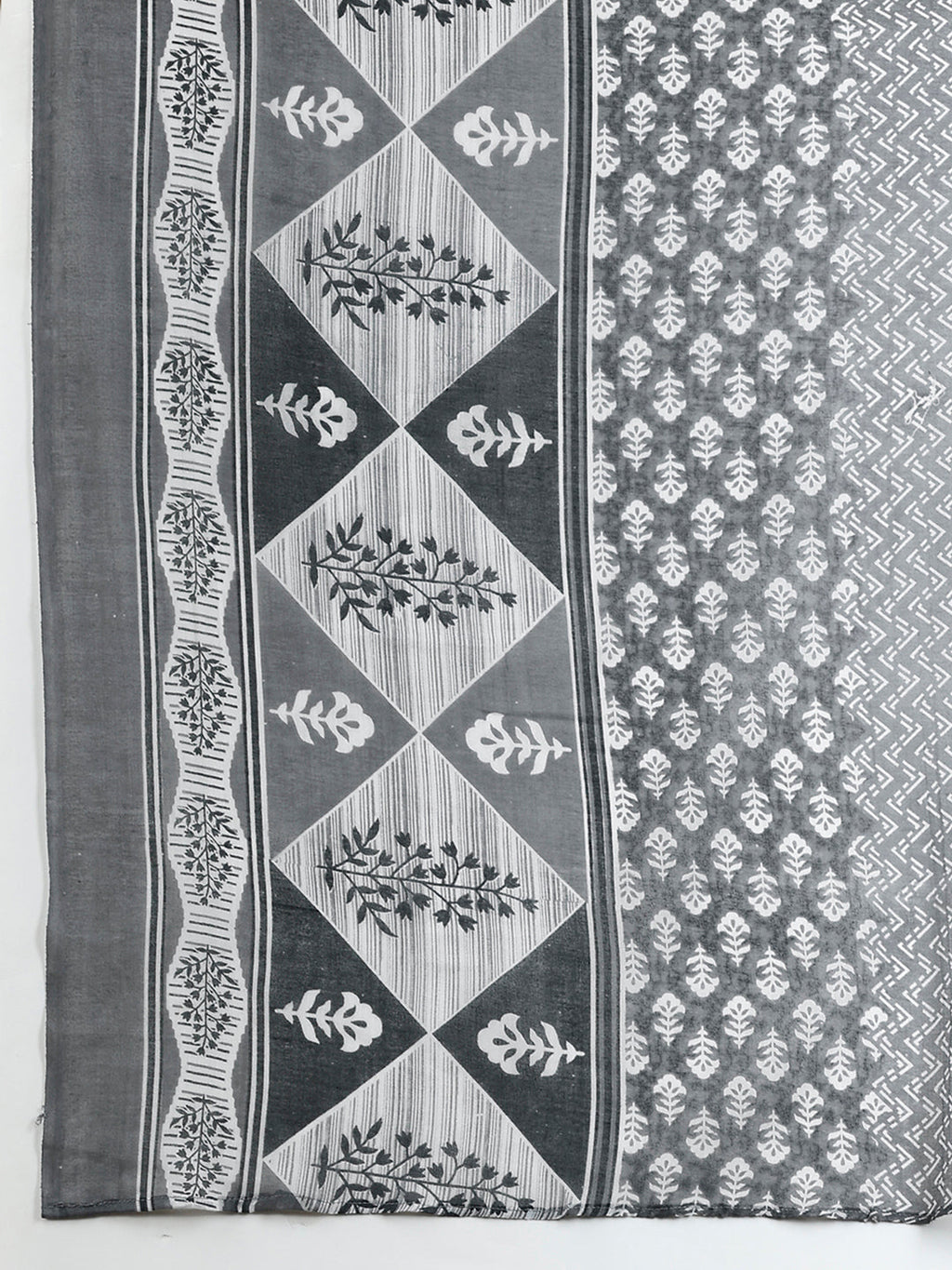 Embroidered & Printed Kurta With Pant & Dupatta, Grey - Hiral Fashion | Grocsy