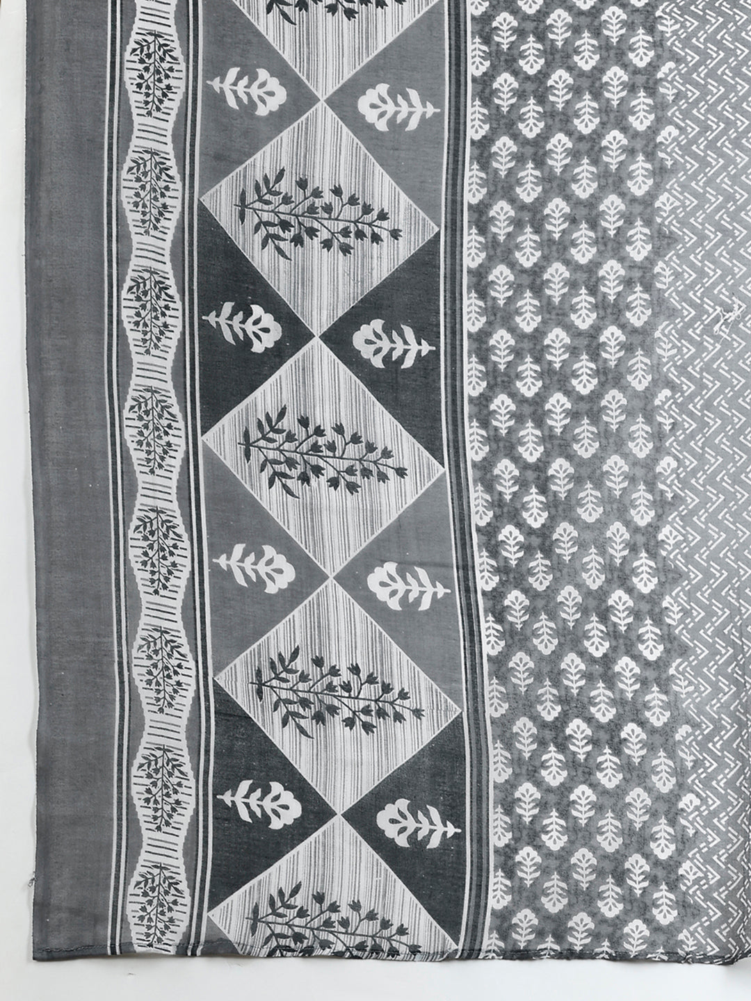 Embroidered & Printed Kurta With Pant & Dupatta, Grey - Hiral Fashion | Grocsy