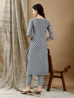 Embroidered & Printed Kurta With Pant & Dupatta, Grey - Hiral Fashion | Grocsy