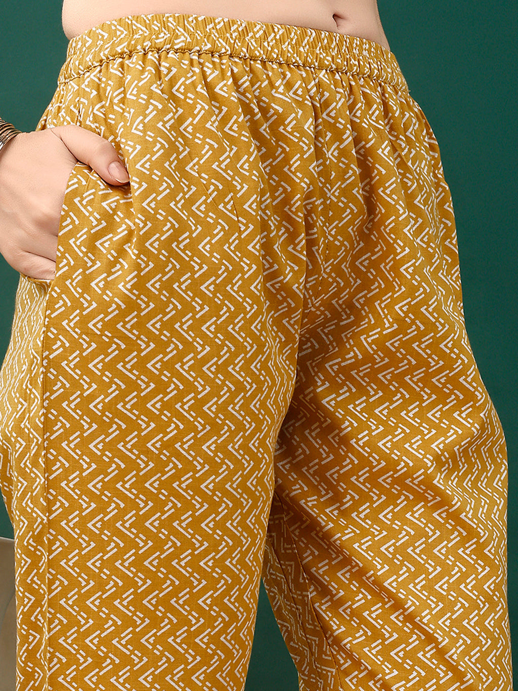 Embroidered & Printed Kurta With Pant & Dupatta, Mustard - Hiral Fashion | Grocsy