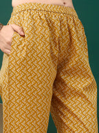 Embroidered & Printed Kurta With Pant & Dupatta, Mustard - Hiral Fashion | Grocsy