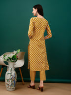 Embroidered & Printed Kurta With Pant & Dupatta, Mustard - Hiral Fashion | Grocsy