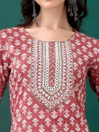 Embroidered & Printed Kurta With Pant & Dupatta, Pink - Hiral Fashion | Grocsy