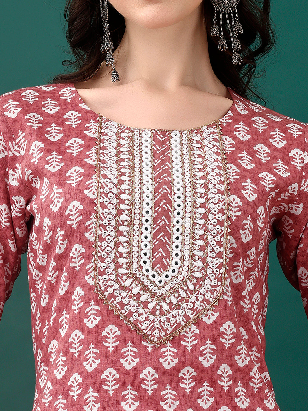 Embroidered & Printed Kurta With Pant & Dupatta, Pink - Hiral Fashion | Grocsy