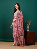 Embroidered & Printed Kurta With Pant & Dupatta, Pink - Hiral Fashion | Grocsy