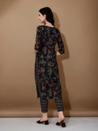 Floral Printed Kurta With Pant & Dupatta, Black - Hiral Fashion | Grocsy