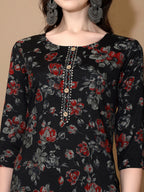 Floral Printed Kurta With Pant & Dupatta, Black - Hiral Fashion | Grocsy