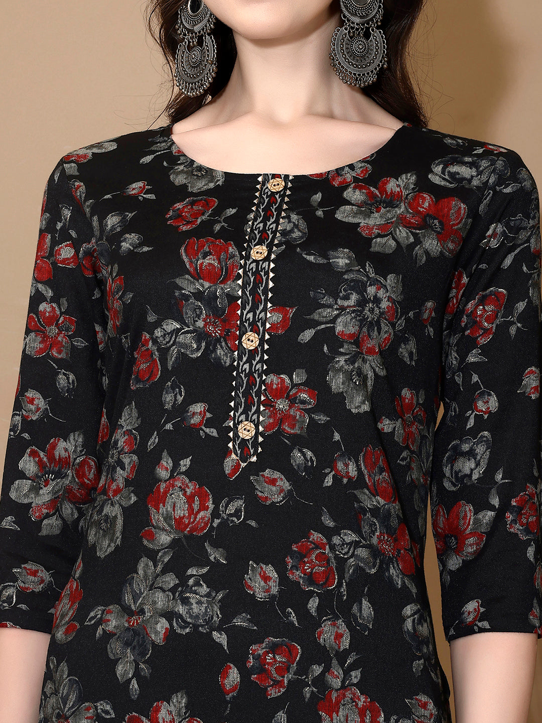 Floral Printed Kurta With Pant & Dupatta, Black - Hiral Fashion | Grocsy