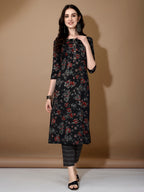 Floral Printed Kurta With Pant & Dupatta, Black - Hiral Fashion | Grocsy