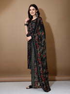Floral Printed Kurta With Pant & Dupatta, Black - Hiral Fashion | Grocsy