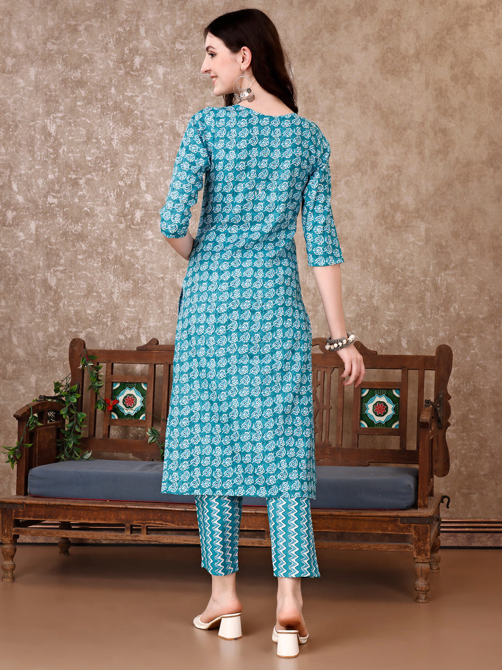 Leaf Printed Kurta With Printed Pant & Dupatta, Multicolor - Hiral Fashion | Grocsy