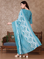 Leaf Printed Kurta With Printed Pant & Dupatta, Multicolor - Hiral Fashion | Grocsy