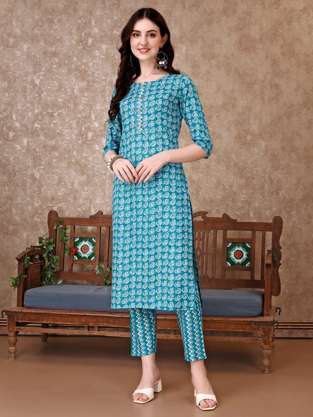 Leaf Printed Kurta With Printed Pant & Dupatta, Multicolor - Hiral Fashion | Grocsy