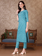 Leaf Printed Kurta With Printed Pant & Dupatta, Multicolor - Hiral Fashion | Grocsy