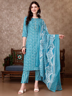 Leaf Printed Kurta With Printed Pant & Dupatta, Multicolor - Hiral Fashion | Grocsy