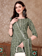 Leaf Printed Kurta With Printed Pant & Dupatta, Multicolor - Hiral Fashion | Grocsy