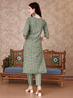 Leaf Printed Kurta With Printed Pant & Dupatta, Multicolor - Hiral Fashion | Grocsy