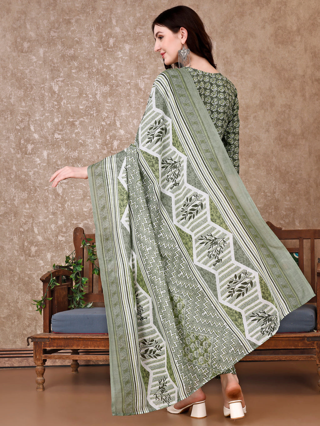Leaf Printed Kurta With Printed Pant & Dupatta, Multicolor - Hiral Fashion | Grocsy