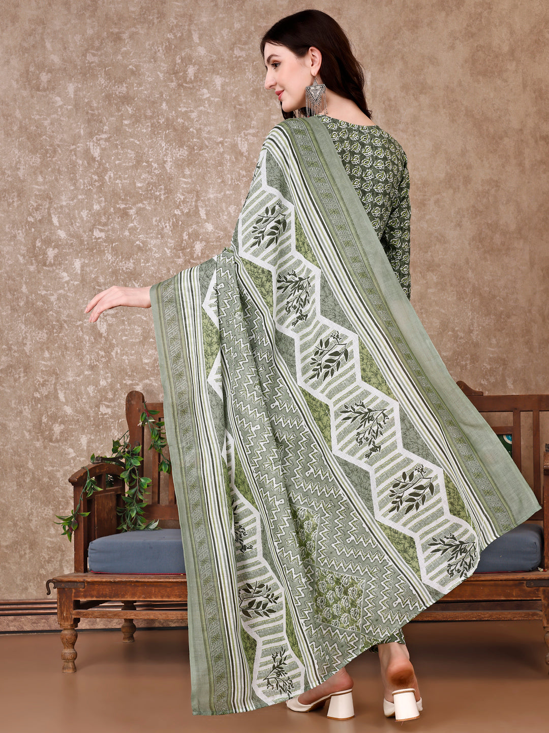 Leaf Printed Kurta With Printed Pant & Dupatta, Multicolor - Hiral Fashion | Grocsy