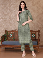 Leaf Printed Kurta With Printed Pant & Dupatta, Multicolor - Hiral Fashion | Grocsy