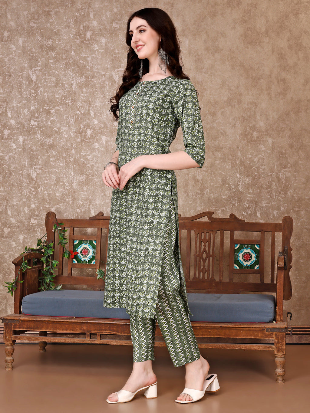 Leaf Printed Kurta With Printed Pant & Dupatta, Multicolor - Hiral Fashion | Grocsy