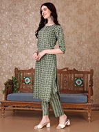 Leaf Printed Kurta With Printed Pant & Dupatta, Multicolor - Hiral Fashion | Grocsy