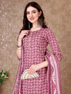 Leaf Printed Kurta With Printed Pant & Dupatta, Multicolor - Hiral Fashion | Grocsy